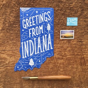 Cartolina Indiana, Saluti dall'Indiana, Cartolina Die Cut Letterpress State