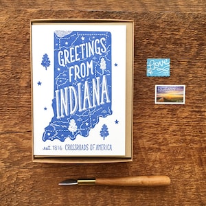 Indiana Grußkarten, Grüße aus Indiana, Boxed Set von 6, A6 gefaltet Notizkarten, leere innen