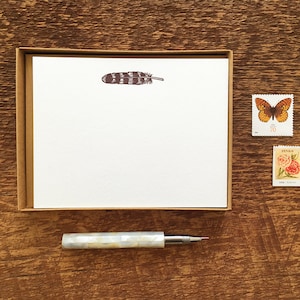 Feather Motif, Boxed Set of 8 Letterpress Flat Notes, Boxed Stationery