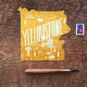Carte postale de Yellowstone, Parc national de Yellowstone, Carte postale de parc national de Yellowstone, typographie découpée