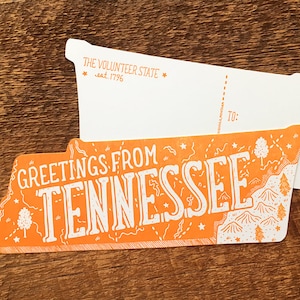 Tennessee Postkarte, Grüße aus Tennessee, die geschnitten Buchdruck State Postkarte