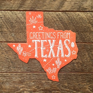 Carte postale du Texas, Salutations du Texas, Die Cut Letterpress State Postcard