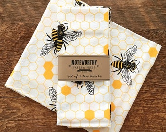 Honey Bee Tea Towels, Kitchen Towels, Set of 2