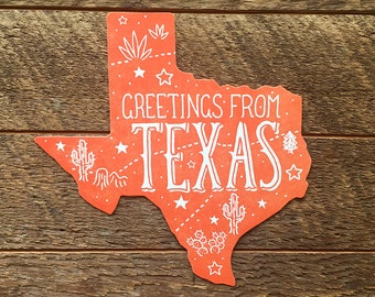 Carte postale du Texas, Salutations du Texas, Die Cut Letterpress State Postcard