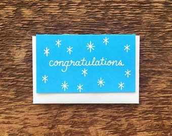 Congratulations Blue Stars, Enclosure Card, Gift Card, Mini Card, Letterpress Folded Mini Card