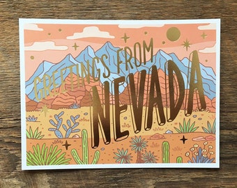 Nevada Postcard, Greetings from Nevada, Foil and Digitally Printed Postcard