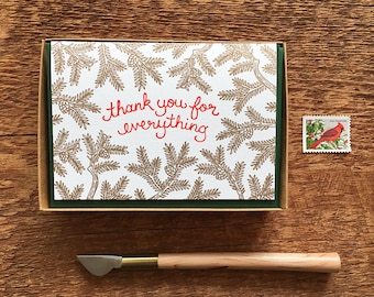 Thank You Branches Cards, Boxed Thank You Cards, Holiday Thank You, Boxed Set of 6 Letterpress Cards, Blank Inside