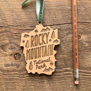 Rocky Mountain National Park Ornament, Single Laser Cut Wood Ornament