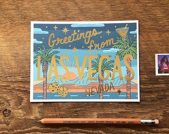 Las Vegas Postcard, Greetings from Las Vegas, Foil and Digitally Printed Postcard