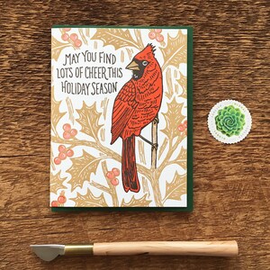 Cardenal de Navidad, Cardenal Tarjeta de Vacaciones, Tarjeta de Vacaciones, Tarjeta de Notas Doblada de Tipografía, En blanco En el interior