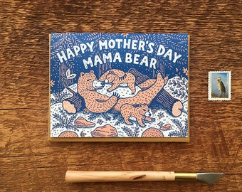 Mama Bear, Happy Mother's Day, Folded Letterpress Card, Blank Inside
