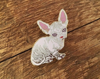 Hairless Cat Enamel Pin, Cat Enamel Pin, Single Hard Enamel Pin with Butterfly Clutch