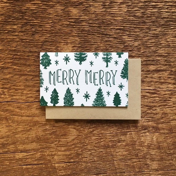 Merry Merry Enclosure Card, Mini Card, Letterpress Folded Mini Card