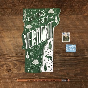 Cartolina vermont, Saluti dal Vermont, Cartolina Die Cut Letterpress Stato