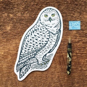 Snowy Owl Postcard, Owl Postcard, Die Cut Letterpress Postcard image 1
