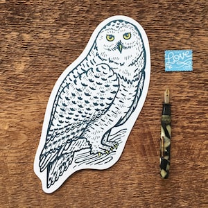 Snowy Owl Postcard, Owl Postcard, Die Cut Letterpress Postcard image 1