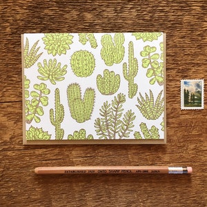 Cactus & Succulent Pattern, Plant Pattern, Letterpress Note Cards, Boxed Set of 6 Cards, Blank Inside image 1