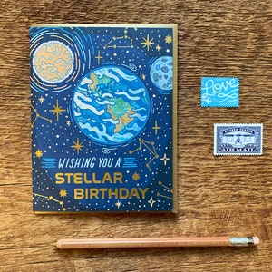 Stellar Birthday Card, Space Birthday Card, Foil Printed Card, Blank Inside