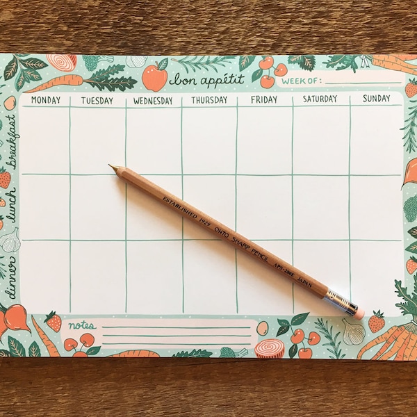 Bon Appetit Weekly Meal Desk Planner, Fruits & Veggies, 9.75 x 6.75 Notepad