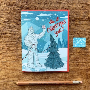 Christmas Yeti Card, Abominable Snowman Holiday Card, Foil Printed Note Card, Blank Inside