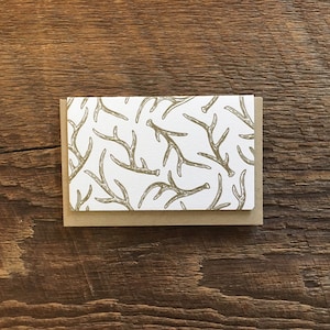 Gold Geweih Einschluss Karte, Geschenkkarte, Mini Karte, Letterpress gefaltete Mini Karte