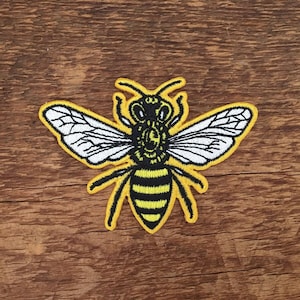 Honey Bee Patch, Single Embroidered Patch with Iron-on Back