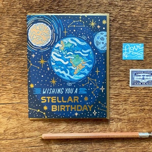 Stellar Birthday Card, Space Birthday Card, Foil Printed Card, Blank Inside