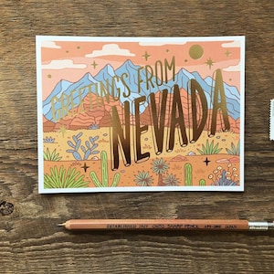 Nevada Postcard, Greetings from Nevada, Foil and Digitally Printed Postcard