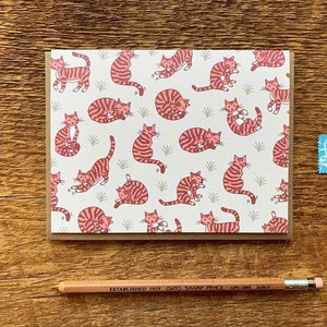 Kitty Cat Pattern, Cat Stationery, Note Card, Blank Inside, Single Greeting Card ou Coffret de 6