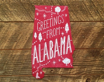 Crimson Alabama Postcard, Letterpress Die Cut State Souvenir