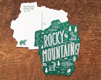 Rocky Mountain Postcard, Rocky Mountain National Park, Die Cut Letterpress National Park Ansichtkaart