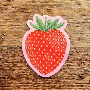 Sticker aardbei, fruitsticker, enkele gestanste vinylsticker
