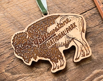 Yellowstone National Park Bison Ornament, Buffalo Christmas Ornament, Laser Cut Wood Ornament