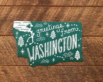 Carte postale de Washington, Salutations de Washington, carte postale d'État de typographie découpée