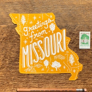 Cartolina Missouri, Saluti dal Missouri, Cartolina di Stato Die Cut Letterpress