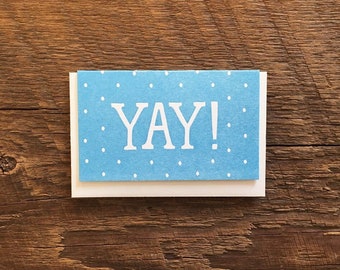 Yay Baby Blue Enclosure Card, Mini Card, Letterpress Folded Mini Card