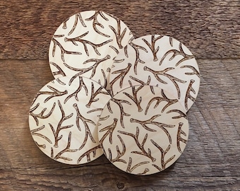 Antlers Pattern, Set of 4 Wood Coasters