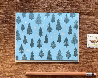 Pine Tree Pattern, Holiday Stationery, Greeting Card, Note Card, Blank Inside