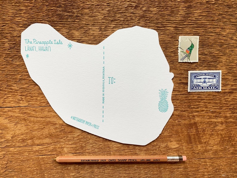 Carte postale de l’île Lanai, Aloha de Lanai Hawaii, Carte postale Die Cut Letterpress image 5