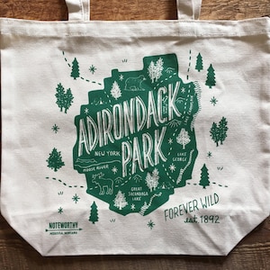 Adirondack Park Tote Bag, Adirondack Park New York, Canvas Tote Bag, Screen Printed Tote Bag image 1