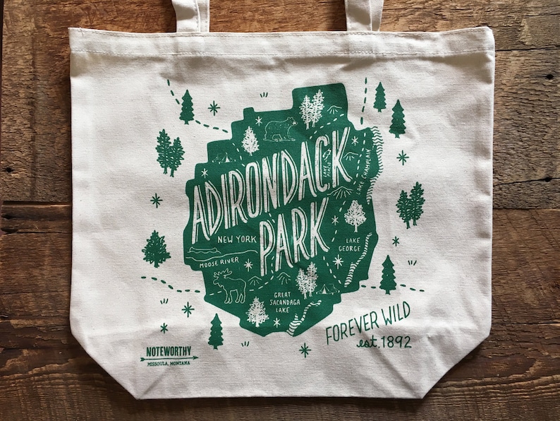 Adirondack Park Tote Bag, Adirondack Park New York, Canvas Tote Bag, Screen Printed Tote Bag image 1