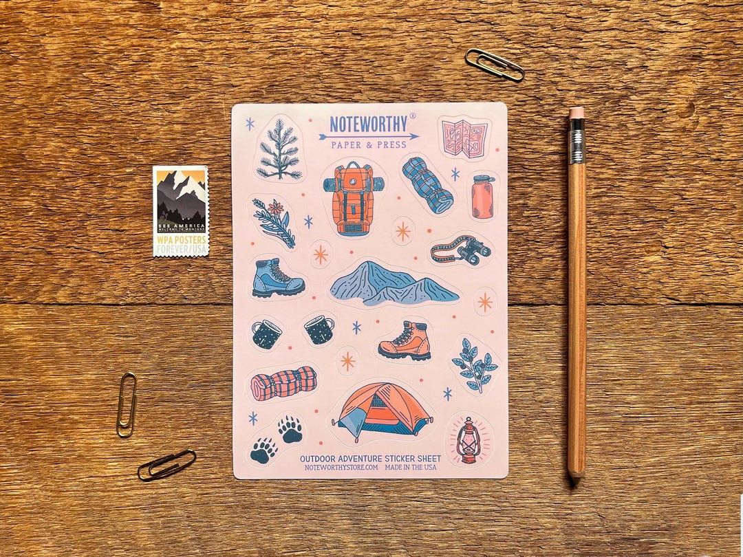 Outdoor Adventure Sticker Sheet, Explore Camping Hiking Backpacking ...