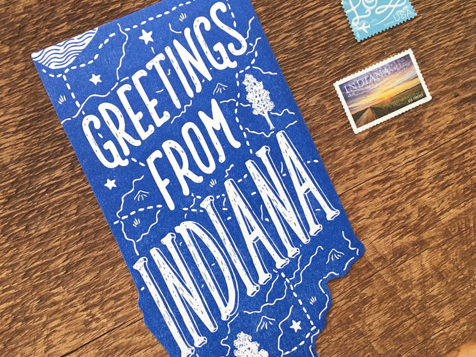 Indiana Postcard Greetings from Indiana Die Cut Letterpress Etsy