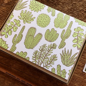 Cactus & Succulent Pattern, Plant Pattern, Letterpress Note Cards, Boxed Set of 6 Cards, Blank Inside image 2
