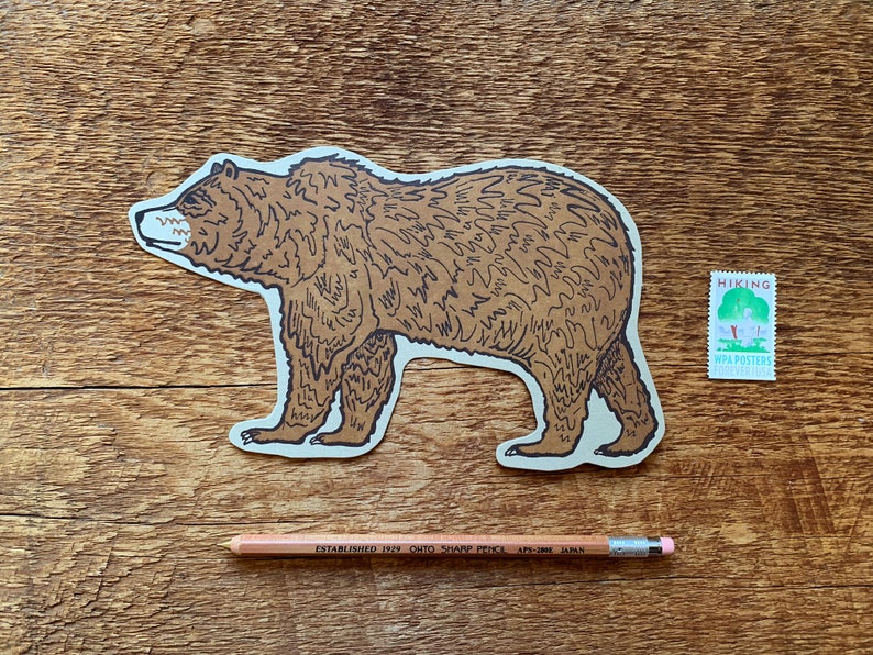 Grizzly Bear Postcard, Bear Postcard, Die Cut Letterpress Postcard image 1