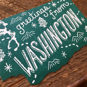 Washington Postcard, Greetings from Washington, Die Cut Letterpress State Postcard image 3