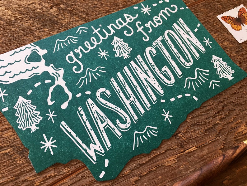 Washington Postcard, Greetings from Washington, Die Cut Letterpress State Postcard image 3