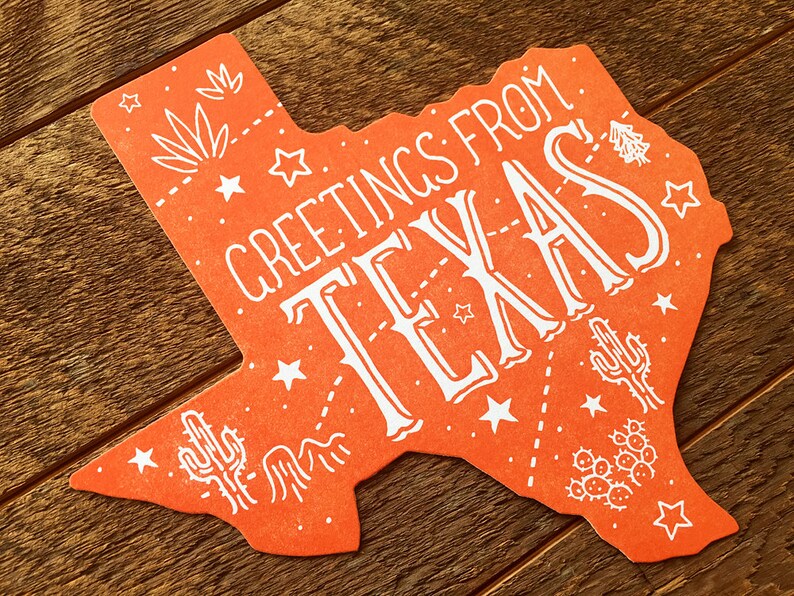 Texas Postcard Greetings From Texas Die Cut Letterpress - Etsy