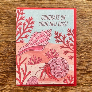 Congrats New Digs, Congratulations Card, New Home Card, Moving Card, Letterpress Note Card, Blank Inside image 2