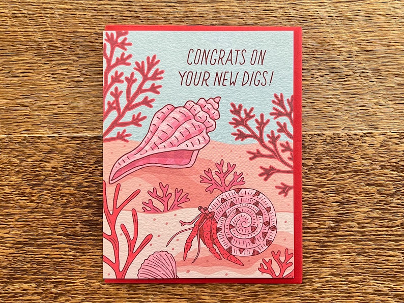 Congrats New Digs, Congratulations Card, New Home Card, Moving Card, Letterpress Note Card, Blank Inside image 2